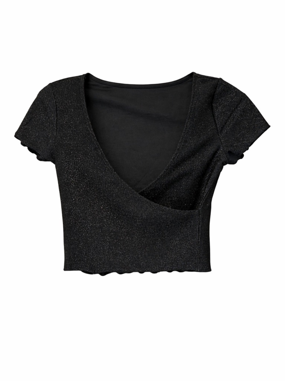 Divided H&M Black Shimmer Metallic Cropped Wrap Shirt Size XS‎